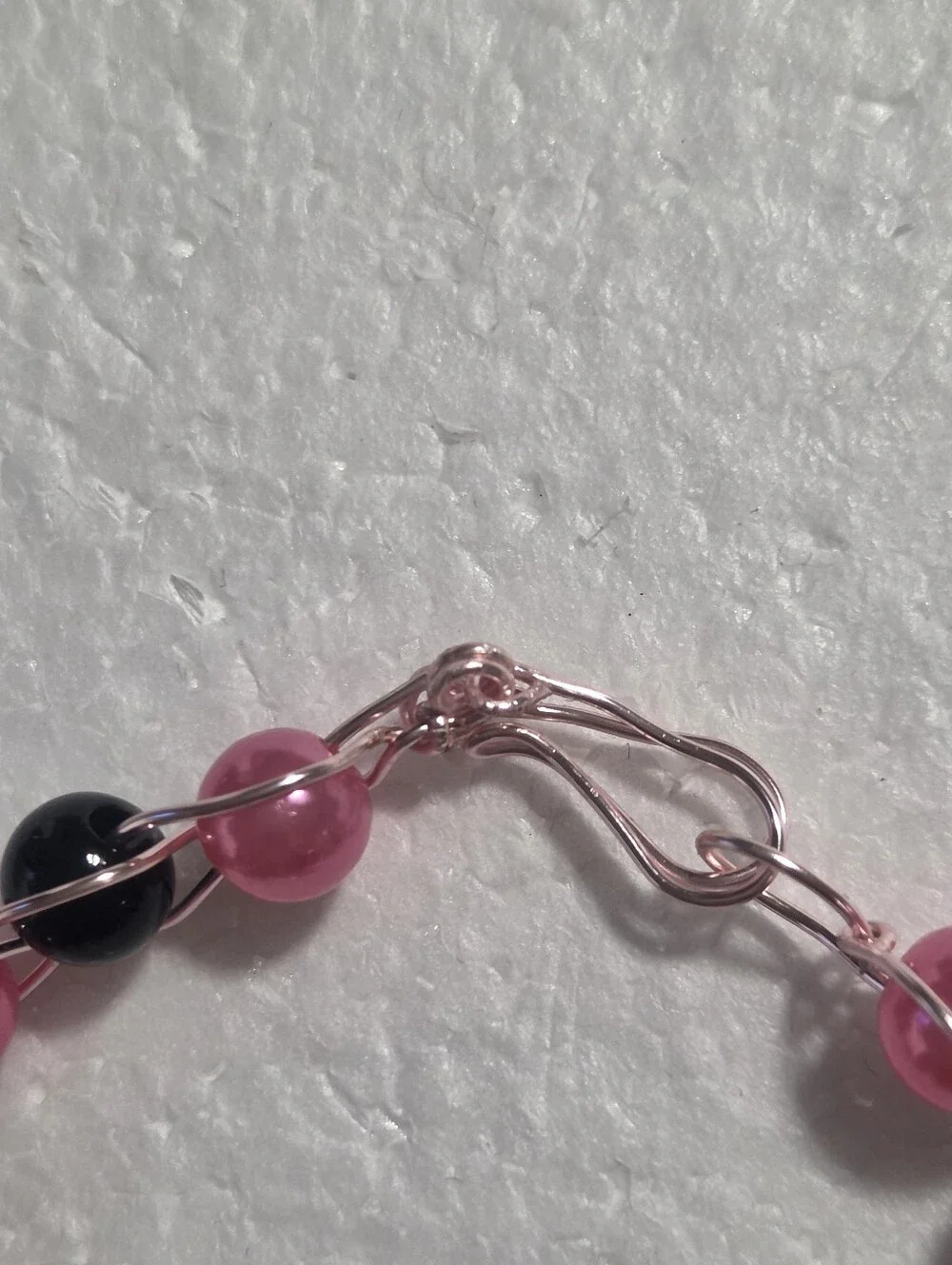 Handcrafted Pink and Black Faux Pearl Wire Bracelet
